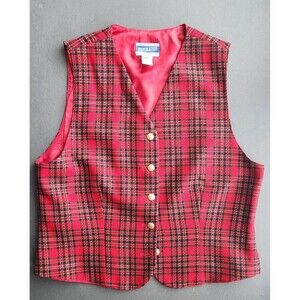 Pendleton Red Tartan Plaid Womens  Vintage 14 Wool Button Vest Knockabouts